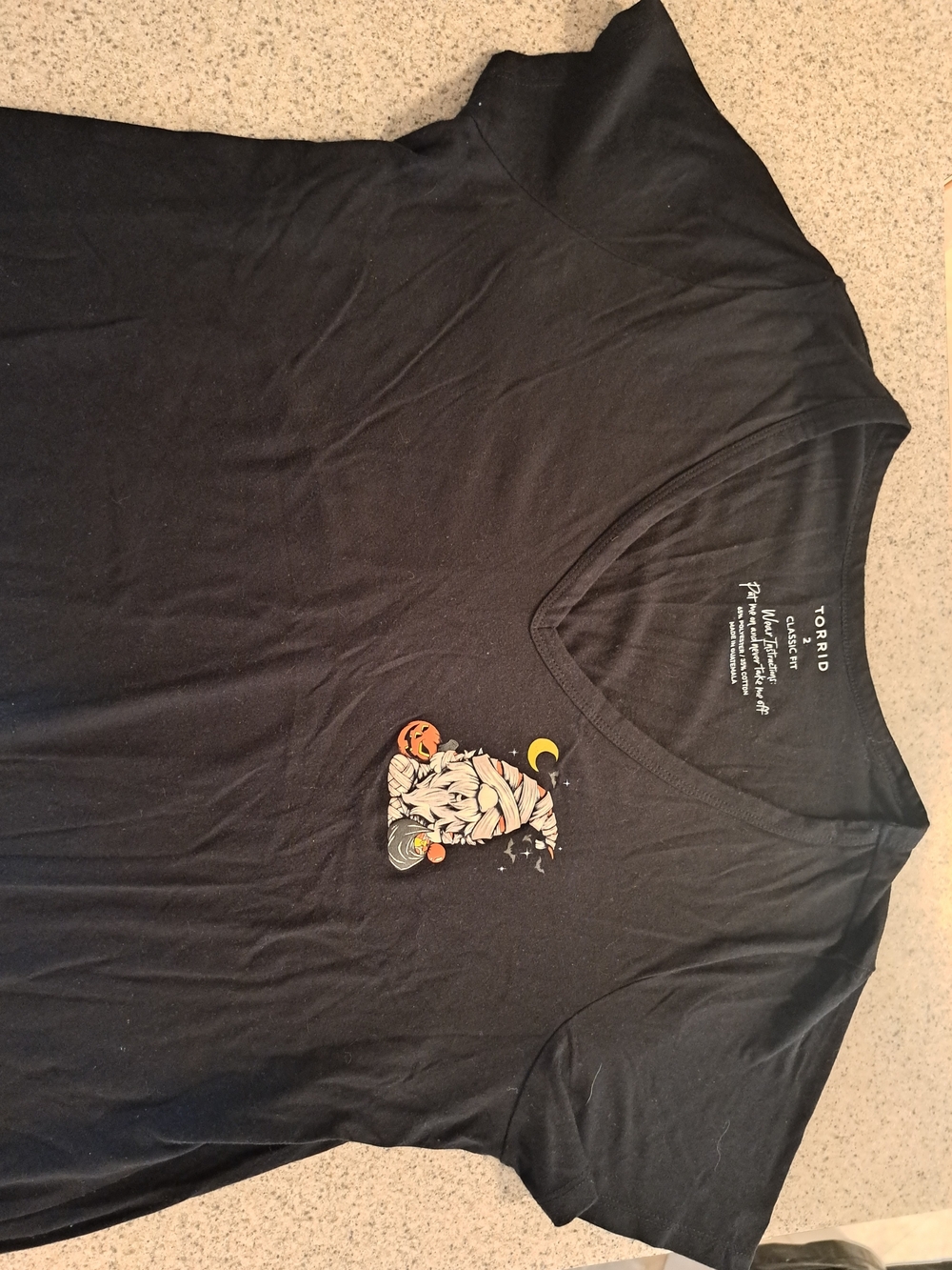 torrid Black V-Neck Tee with Mummy & Pumpkin Graphic
